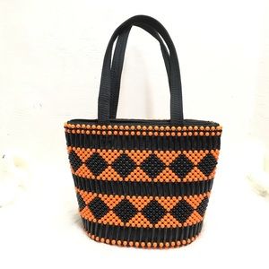 African Orange Premium Beaded Leather Handmade Bag